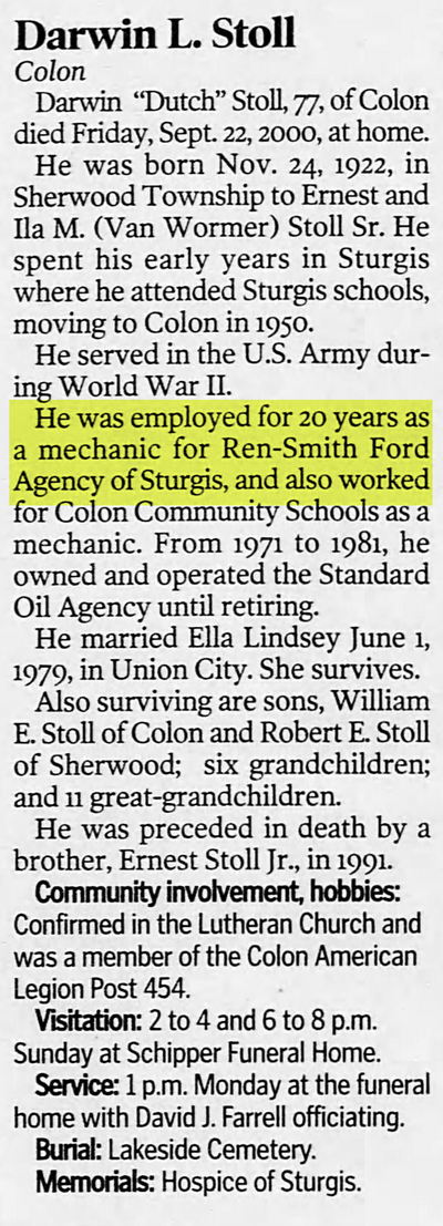 Sturgis Auto Dealers - Sat Sep 23 2000 Former Mechanic Passes Away (newer photo)
